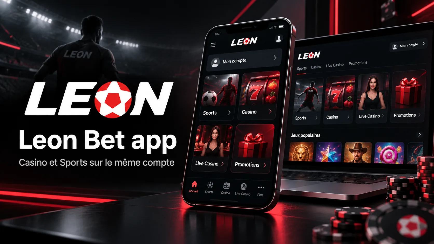 Application Leon Bet sur téléphone et ordinateur